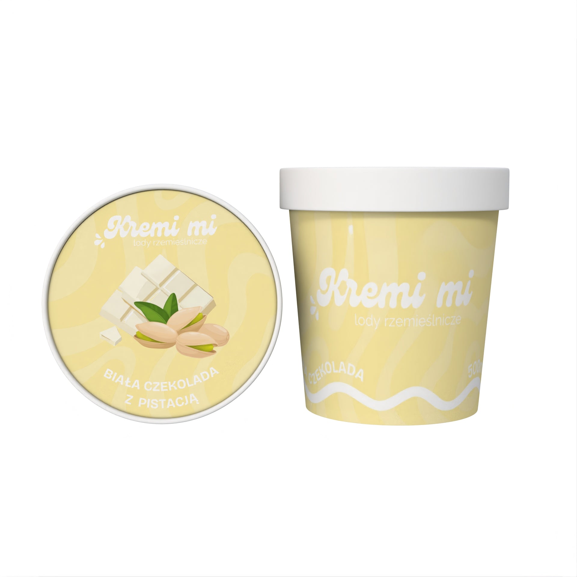 Lody o smaku Białej Czekolady z Polewą Pistacjową