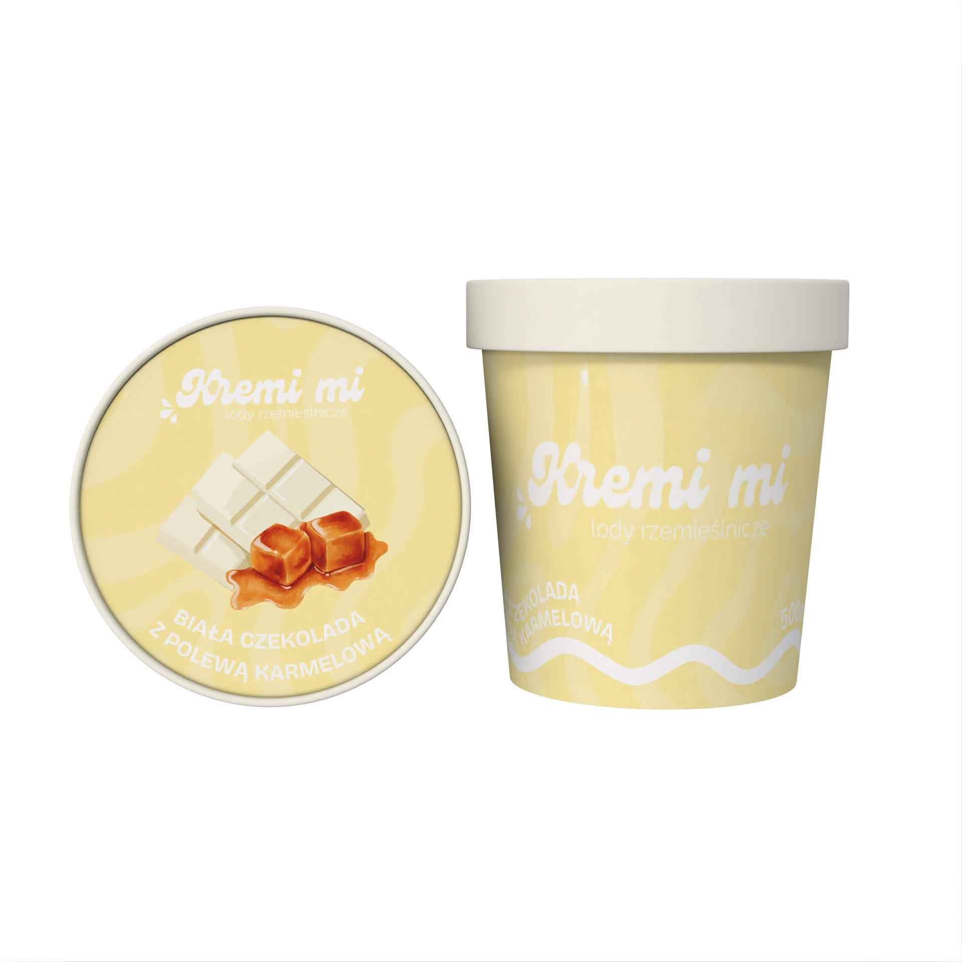 Lody o smaku Białej Czekolady z Polewą Karmelową i Orzeszkami w Karmelu
